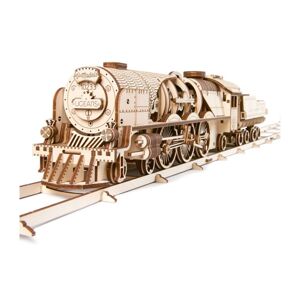 Ugears 3D mechanické puzzle Lokomotiva V-Express s vagónem 538 ks
